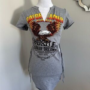 Windsor Gray Graphic Eagle Daydreamer Tee Dress with Yellow & Brown Accents